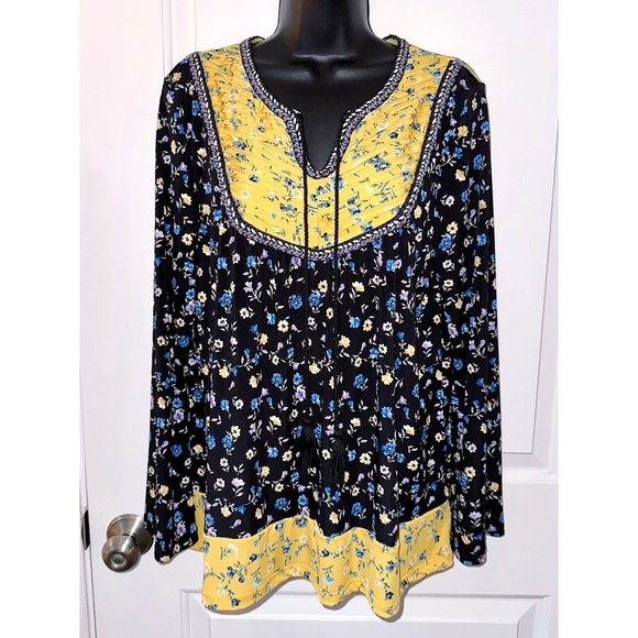 Style & Co Printed Peasant Top Floral Swing Top Long Sleeve - Picture 2 of 5